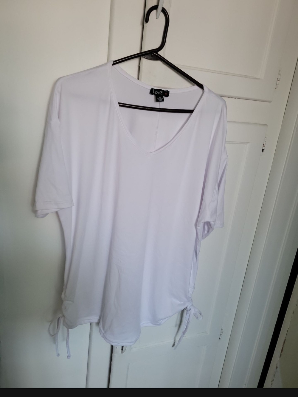 Love White V-Neck Short Sleeve Top with Side Drawstrings